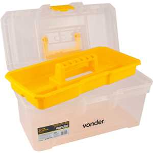 Caixa plástica para ferramentas, transparente e amarela, com 1 bandeja, CPV 0330, VONDER
