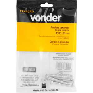 Parafuso sextavado rosca soberba 3/16" x 35 mm, cartela com 5 peças VONDER