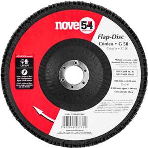 Flap-disc, disco de desbaste/acabamento, 7" - 180 mm, cônico, grão 50, NOVE54