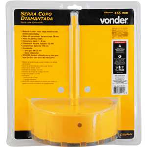 Serra copo diamantada 165 mm, com haste, VONDER