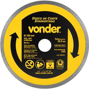 Disco de corte diamantado, 180 mm x 25,4 mm, liso, VONDER