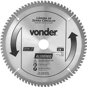 Lâmina de serra circular com vídea, para alumínio, 250 mm x 30 mm x 80 dentes, VONDER