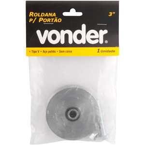 Roldana para portão 3", tipo V, aço polido, sem caixa, VONDER