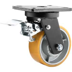 Rodízio giratório industrial 5", de poliuretano e ferro fundido, com freio, VONDER