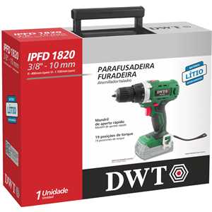 Parafusadeira/furadeira a bateria, 18 V, sem bateria e sem carregador, IPFD 1820, DWT