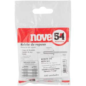 Rebite de repuxo 3,2 mm x 6,0 mm, branco, pacote com 100 peças NOVE54