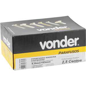 Parafuso madeira chipboard, cabeça chata, fenda cruzada/pozidrive, 6,0 mm x 65,0 mm, VONDER