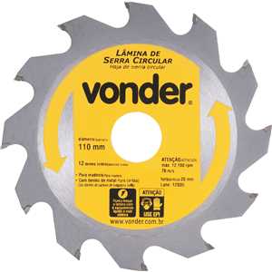Lâmina de serra circular com dentes de metal duro/vídea, 110 mm x 20 mm, 12 dentes, VONDER