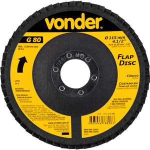 Flap-disc, disco de desbaste/acabamento, 4.1/2" - 115 mm, cônico, grão 80, VONDER
