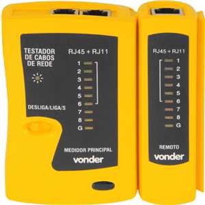 Testador de cabos de rede RJ11, RJ12, RJ45, com acessórios, VONDER