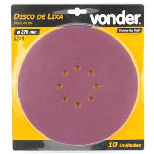 Disco de lixa com costado em pluma 225 mm, grão 240, para as lixadeiras LPV 400B, LPV 600, LPV 925, LPV 950B e LPV 1000, VONDER