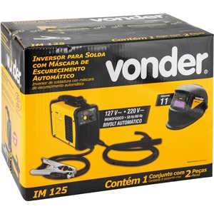 Inversor para solda com eletrodo e TIG, 120 A, IM 125, com máscara de escurecimento automático tonalidade 11,  monofásico, 127 V~ - 220 V~ - Seleção automática VONDER