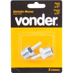Espigão rosca macho de 1/2" NPT com escama de 1/4", cartela com 2 peças, VONDER