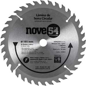 Lâmina de serra circular com dentes de metal duro/vídea, 185 mm x 16 mm, 36 dentes, NOVE54