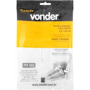 Parafuso sextavado rosca soberba 1/4" x 30 mm, cartela com 4 peças, VONDER