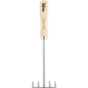 Ancinho para jardim em aço inox, com 5 dentes, cabo em madeira, VONDER PLUS
