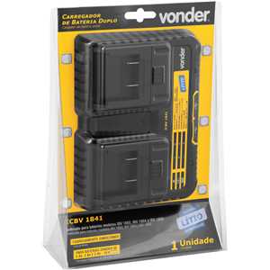 Carregador de bateria duplo, 18 V, linha intercambiável, carregamento convencional, ICBV 1841, VONDER