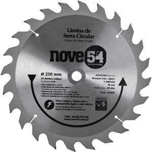 Lâmina de serra circular com dentes de metal duro/vídea, 250 mm x 30 mm, 24 dentes, NOVE54