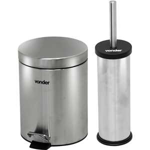 Lixeira redonda, 5 litros, inox, cinza, com escova sanitária, VONDER
