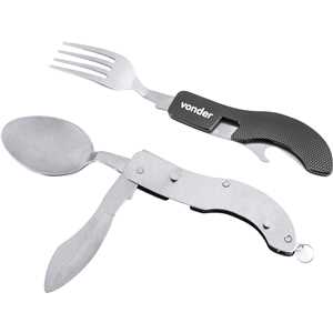 Canivete multiuso, em aço inox, com talheres, 4 em 1, VONDER