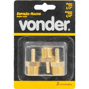 Espigão rosca macho de 1/2" NPT com escama de 1/4", cartela com 3 peças, VONDER