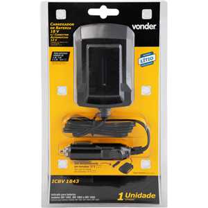 Carregador de bateria 18 V, linha intercambiável, carregamento convencional, com conector automotivo 12 V, ICBV 1843, VONDER