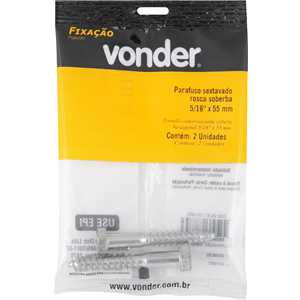 Parafuso sextavado rosca soberba 5/16" x 55 mm, cartela com 2 peças, VONDER