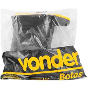 Bota de PVC preta com solado amarelo, 44/45, cano médio, sem forro, VONDER