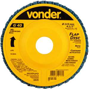 Flap-disc, disco de desbaste/acabamento, 4.1/2" - 115 mm, reto, grão 40, VONDER