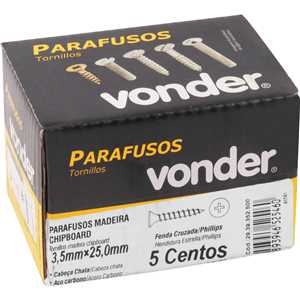 Parafuso madeira chipboard, cabeça chata, fenda cruzada/phillips, 3,5 mm x 25,0 mm, VONDER