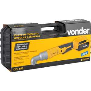 Chave de impacto angular, bateria 18 V, encaixe de 3/8", carregador bivolt, CIV 183, VONDER