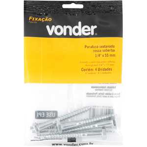 Parafuso sextavado rosca soberba 1/4" x 55 mm, cartela com 4 peças, VONDER