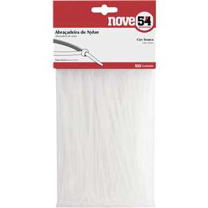Abraçadeira de nylon, branca, 100 mm x 2,5 mm, com 100 peças, NOVE54