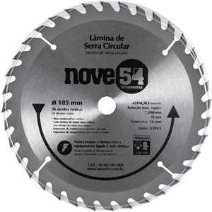 Lâmina de serra circular com dentes de metal duro/vídea, 185 mm x 16 mm, 36 dentes, NOVE54