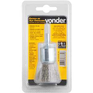Escova pincel 25 mm, aço inox, cerdas onduladas, haste 1/4", VONDER