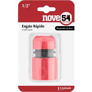 Engate rápido para mangueira 1/2", com bloqueador de fluxo, NOVE54