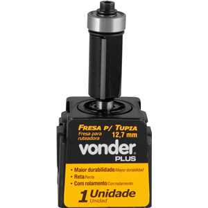 Fresa com dentes de metal duro, reta, para acabamento com rolamento, 12,7 mm, VONDER PLUS