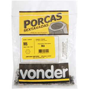 Porca sextavada polida, 6 mm, MA, com 100 peças, VONDER