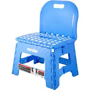 Banqueta plástica dobrável, azul, altura 220 mm, com encosto, VONDER