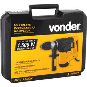 Martelete perfurador/rompedor SDS PLUS, 1.500 W, 127 V~, MPV 1500N, com maleta VONDER