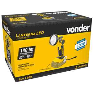 Lanterna de LED, bateria intercambiável de 18 V, sem bateria e sem carregador, ILV 1809 VONDER