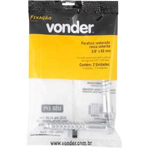 Parafuso sextavado rosca soberba 3/8" x 60 mm, cartela com 2 peças, VONDER