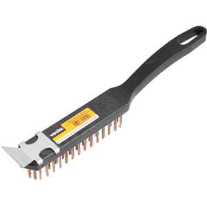 Escova manual com cerdas de aço, 4 fileiras, com cabo de plástico com raspador, VONDER
