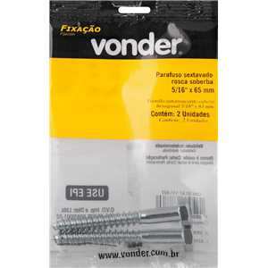 Parafuso sextavado rosca soberba 5/16" x 65 mm, cartela com 2 peças, VONDER