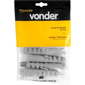 Bucha de nylon para fixação 12 mm, cartela com 4 peças, VONDER
