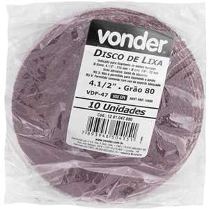 Disco de lixa costado em fibra, 4.1/2", grão 80  VDF 47, VONDER