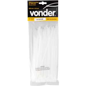 Abraçadeira de nylon, branca, 200 mm x 4,8 mm, com 100 peças, VONDER
