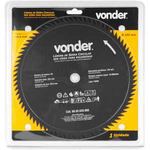 Lâmina circular sem vídea, para roçadeiras, 255 mm x 20 mm, 80 dentes, VONDER
