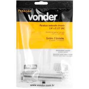 Parafuso sextavado zincado 1/4" x 2.1/2", UNC, rosca total, VONDER