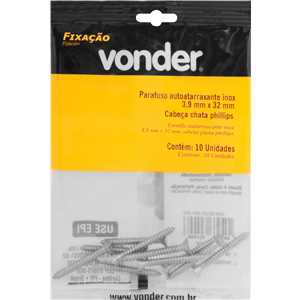 Parafuso autoatarraxante inox, 3,9 mm x 32,0 mm, cabeça chata, phillips, VONDER